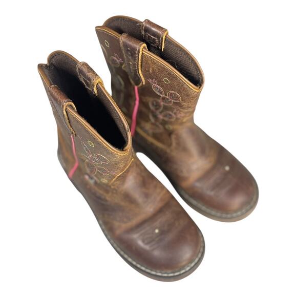 Justin Youth Girls Glitzi Light Up Brown Leather Western Cowgirl Boots Size-13.5 - Picture 8 of 9